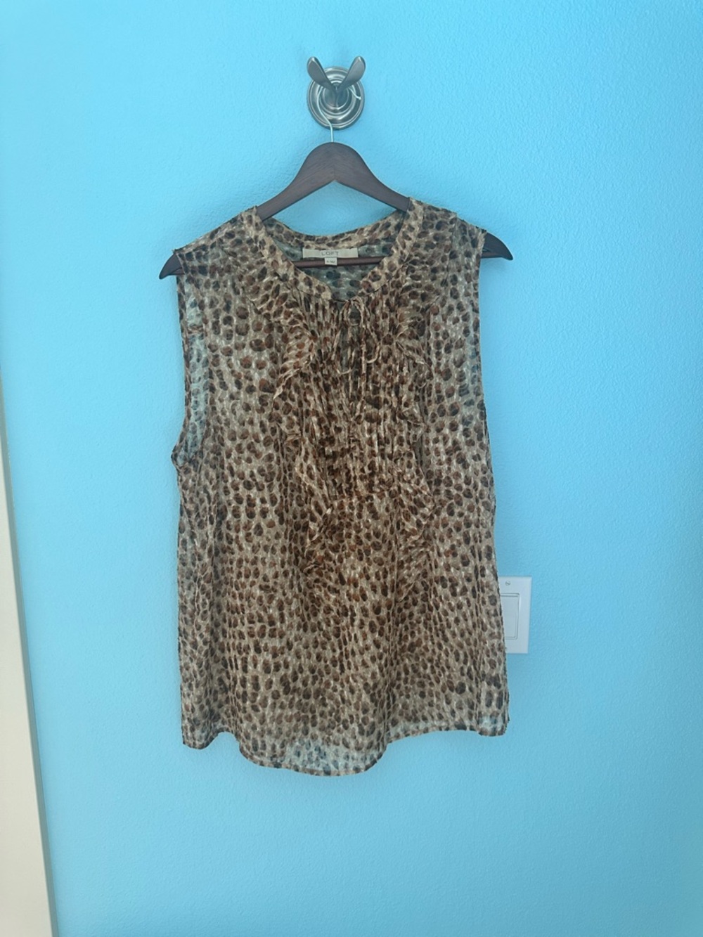 LOFT Leopard Print Tie-Neck Blouse in Brown and Tan - Picture 2 of 3